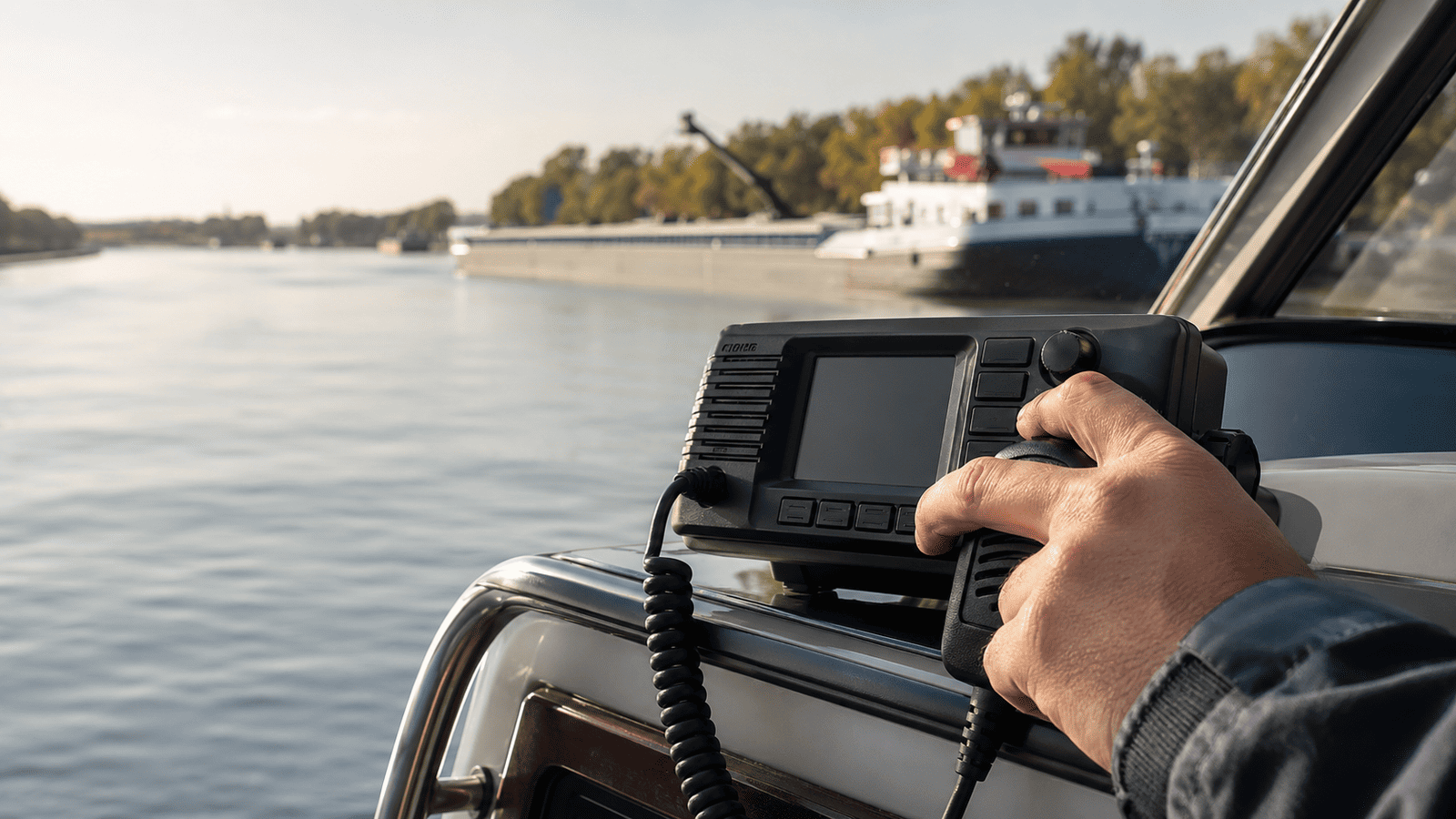 Binnenfunkgerät auf einem Boot in einem Binnengewässer
